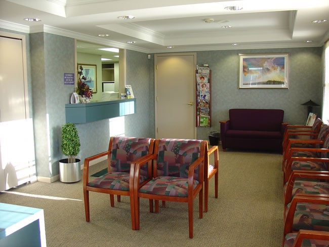 Inside seating area of office